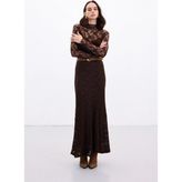 Sateen Dantelli Uzun Etek - Kahve - 38