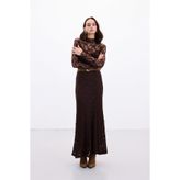 Sateen Dantelli Uzun Etek - Kahve
