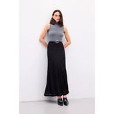 Sateen Dantelli Uzun Etek - Siyah - 38