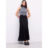 Sateen Dantelli Uzun Etek - Siyah
