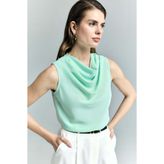 Sateen Degaje Yaka Kolsuz Bluz - Mint