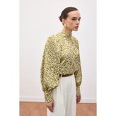 Sateen Desenli Bluz - Yeşil