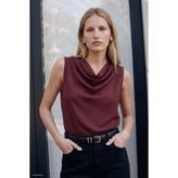 Sateen Desenli Degaje Yaka Bluz - Bordo