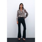 Sateen Desenli Gömlek Yaka Bluz - Siyah