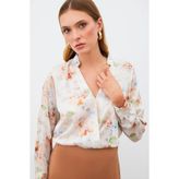 Sateen Desenli Kruvaze Bluz - VİZON