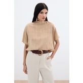 Sateen Desenli Salaş Bluz - Camel
