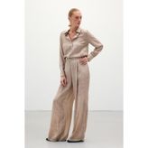 Sateen Desenli Salaş Pantolon - Bej