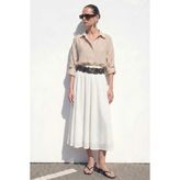 Sateen Dokulu Kloş Etek - Ekru - 40