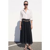 Sateen Dokulu Kloş Etek - Siyah