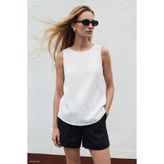 Sateen Dokulu Kolsuz Bluz - Ekru