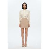Sateen-Düğmeli Mini Etek - Bej - 38