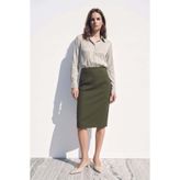 Sateen Düz Kalem Etek - Haki