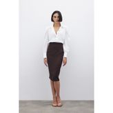 Sateen Düz Kalem Etek - Kahve