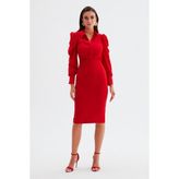 Sateen Düz Kalem Etek - Kırmızı - 38