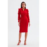 Sateen Düz Kalem Etek - Kırmızı