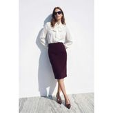 Sateen Düz Kalem Etek - Mürdüm - 38