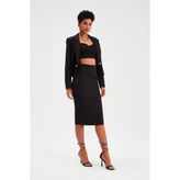 Sateen Düz Kalem Etek - Siyah - 36