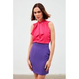 Sateen Fularlı Kolsuz Bluz - Fuşya