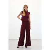 Sateen Geniş Paça Pantolon - Bordo