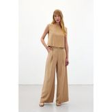 Sateen Geniş Paça Pantolon - Camel - 36