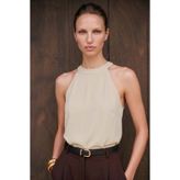 Sateen Halter Yaka Bluz - Bej