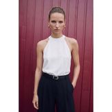 Sateen Halter Yaka Bluz - Ekru