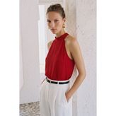 Sateen Halter Yaka Bluz - Kırmızı
