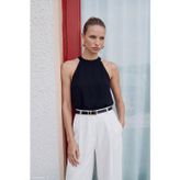 Sateen Halter Yaka Bluz - Siyah
