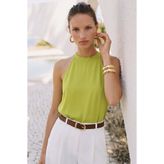 Sateen Halter Yaka Bluz - Yağ Yeşili