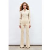 Sateen Ispanyol Paça Pantolon - Bej