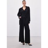 Sateen Jakarlı Bol Pantolon - Siyah
