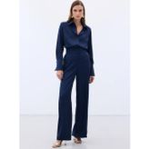 Sateen Jakarlı Pantolon - Lacivert