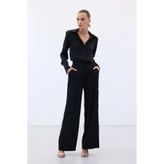Sateen Jakarlı Pantolon - Siyah