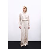 Sateen Jakarlı Salaş Pantolon - Bej
