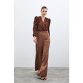 Sateen Jakarlı Salaş Pantolon - Kahve
