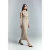 Sateen Jessi Yırtmaçlı Etek - Camel - 38