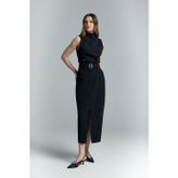 Sateen Jessi Yırtmaçlı Etek - Siyah