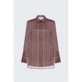 Sateen Kadın Çizgili Gömlek 2355-2606 - 42 - Mürdüm