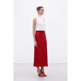 Sateen Karolin Midi Etek - Kırmızı - 38