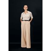 Sateen Kemer Detaylı Pantolon - Bej