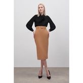 Sateen Kemerli Kalem Etek - Camel - 38