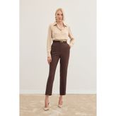 Sateen Kemerli Pantolon - Kahve