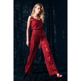Sateen Kemerli Payet Pantolon - Kırmızı