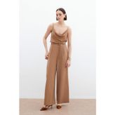 Sateen Kemerli Salaş Pantolon - Vizon
