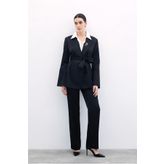Sateen Klasik Düz Pantolon - Siyah