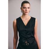 Sateen Klasik Düz Yelek - Siyah