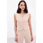Sateen Klasik Kısa Yelek - Bej - 42