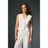 Sateen Klasik Kısa Yelek - Ekru