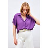 Sateen Kol Detaylı Salaş Gömlek - Mor - 40