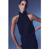 Sateen Kolsuz Parlak Bluz - Siyah